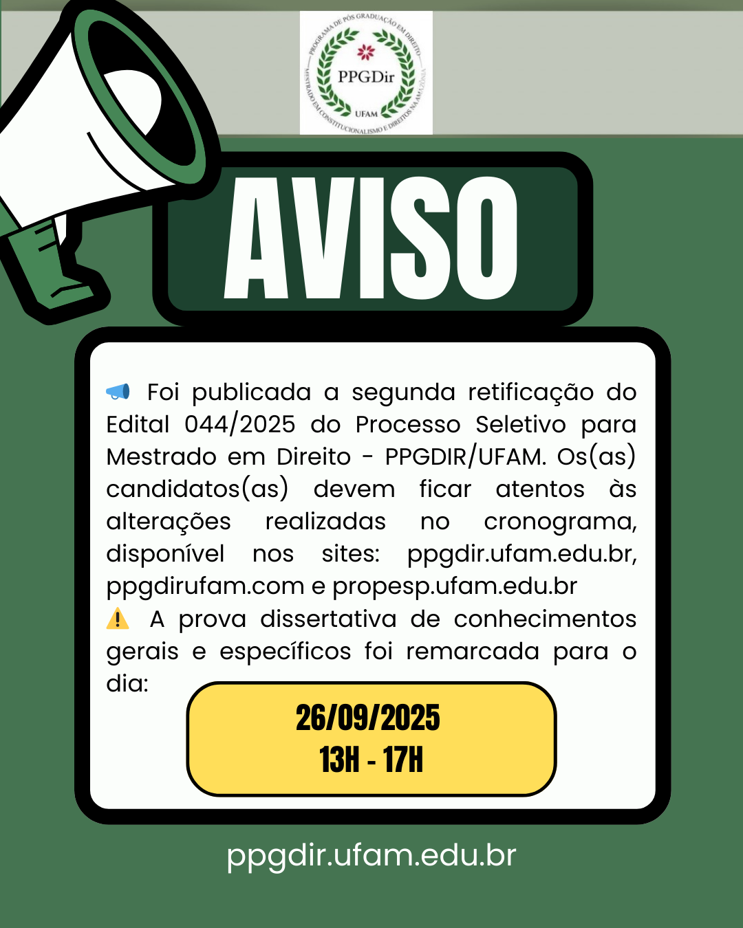 2ª Retificação do Edital 044/2025 - Processo Seletivo Mestrado